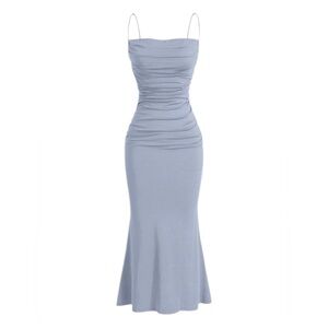 NWT! Light Blue Spaghetti Strap Ruched Midi Dress